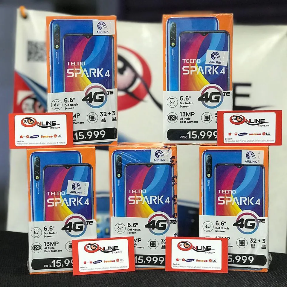TECNO SPARK 4 BOX PACK AIRLINK OFFICIAL 1 YEAR WARRANTY 03452914221