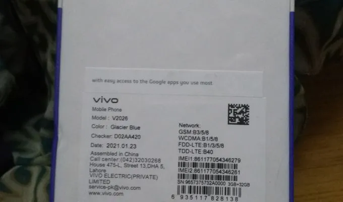 Brand New Pin Packed Vivo Y 12s 3/32 For Sale - photo 1